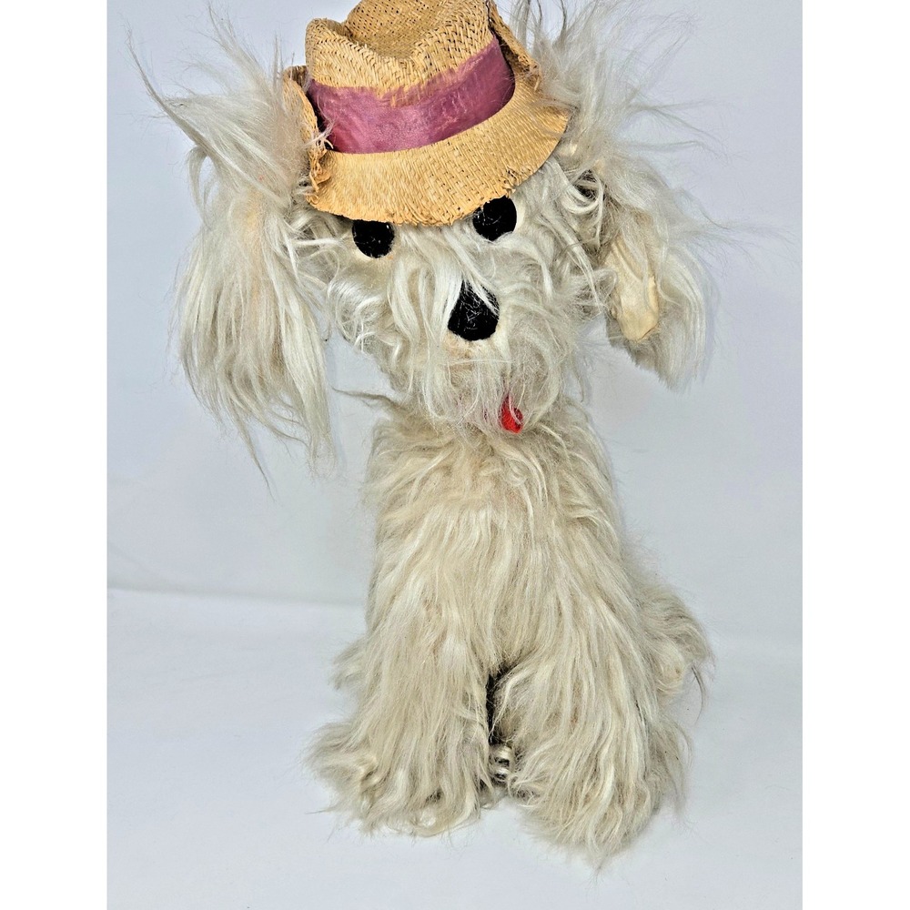 Dollcraft Sheep Shaggy Dog Novelty 20 Inch Plush Vintage Straw Hat 1970s Stuffed